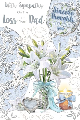 "Express Yourself" Trauerkarte zum Verlust Ihres Vaters - Weißes und graues Thema, einige weiße Blumen und grüne Blätter mit schöner Dekoration. von Xpress Yourself