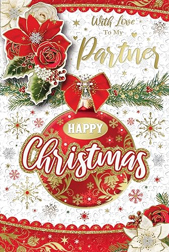 "Express Yourself" Weihnachtskarte "To With Love to My Partner" – Rot-weißes Thema mit schönen Blumen und attraktiver Design-Dekoration. von Xpress Yourself