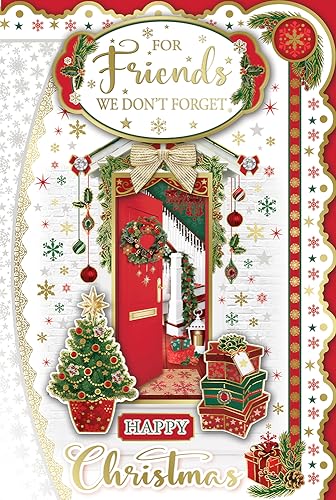 "Express Yourself" Weihnachtskarte für Freunde, die wir nicht vergessen - Rot & Weiß Thema mit Weihnachtsmann und seinem Schlitten mit Sterndekoration. von Xpress Yourself