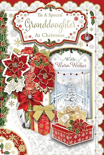 "Express Yourself" Weihnachtskarte für die besondere Enkelin zu Weihnachten - Rot-weißes Thema mit roter Blumenvase und Weihnachtsdekoration. von Xpress Yourself