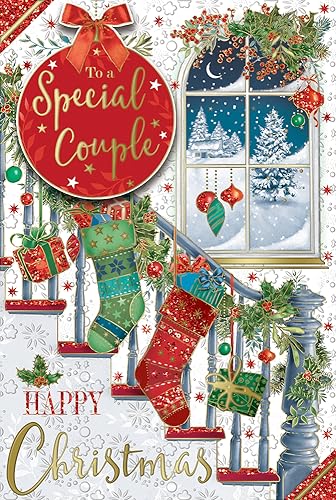 "Express Yourself" Weihnachtskarte für ein besonderes Paar - Rot & Weiß Thema mit beigefügter Karte Weihnachtsmann Bild und schöner Blumendekoration. von Xpress Yourself