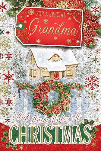 "Express Yourself" Weihnachtskarte für eine besondere Oma - Rot & Weiß Thema mit Weihnachtsdekoration Zuhause und attraktivem Styling mit warmen Wünschen zu Weihnachten. von Xpress Yourself