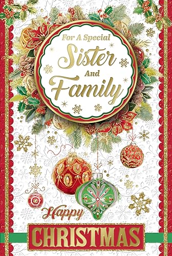 "Express Yourself" Weihnachtskarte für eine besondere Schwester und Familie - weißes Thema mit hängenden Kerzen und bunten Blumen. von Xpress Yourself