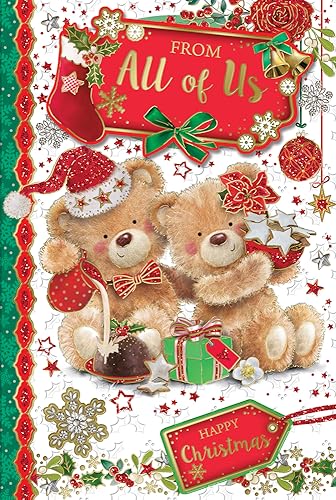 Weihnachtskarte "Express Yourself" von uns – Rot-weißes Thema mit zwei Teddybären und attraktivem Design "Happy Christmas". von Xpress Yourself