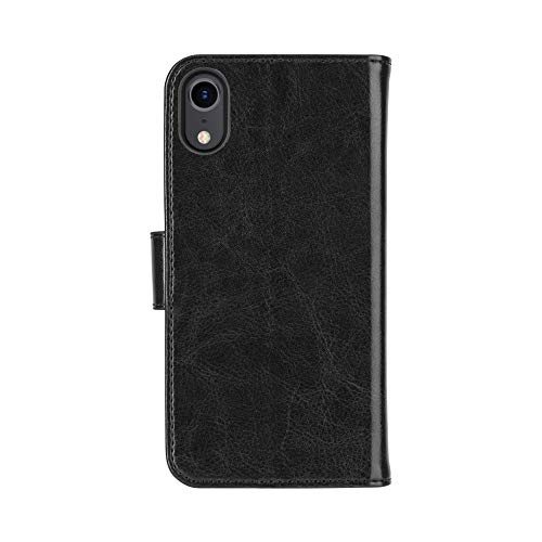 Xqisit Wallet Case Eman iPhone Xr schwarz Cover/Schale,Klapphülle Schutzhülle Case Kunstleder Handyhülle in Schwarz Magnetverschluss,Platz für Karten,Abnehmbare rückseitige Abdeckung von Xqisit