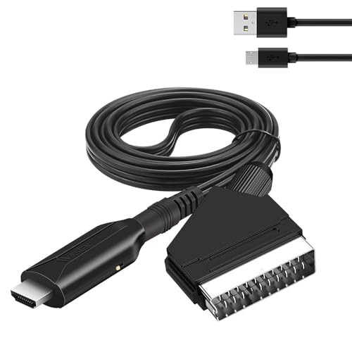 Xreuctop Scart zu HDMI Kabel, Neuer Scart auf HDMI Adapter, All-in-One Scart auf HDMI Konverter, Scart auf 1080p/720p HDMI Video Audio Wandler mit 1m HDMI Kabel für HDTV STB VHS PS3 Sky DVD Blu-Ray von Xreuctop