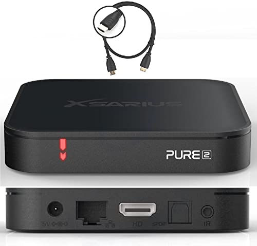 Xsarius Pure 2 UHD 4K Android TV 11 Box, WiFi WLAN, Premium 2 LIVE-TV App, USB 2.0 & 3.0, HDR10 & HLG, 2GB & 8GB, Micro SD-Kartenplatz, YouTube, Internet Radio, Netflix + HM-SAT HDMI Kabel von Xsarius