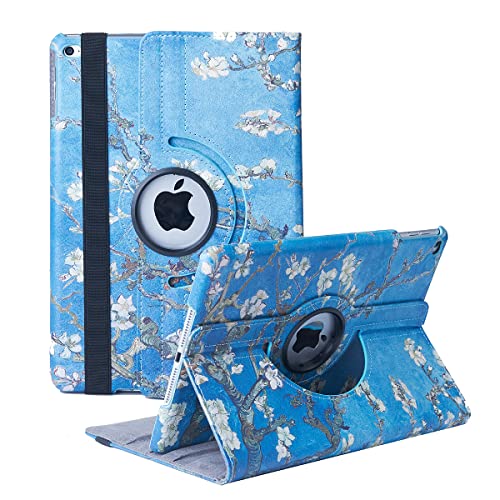 Hülle für iPad 9.7" 5./6. Generation (2017/2018), iPad Air 2, iPad Air - 360 Grad verstellbare Schutzhülle mit Auto Schlaf/Aufwach (Apricot Blossom) von Xsltkby