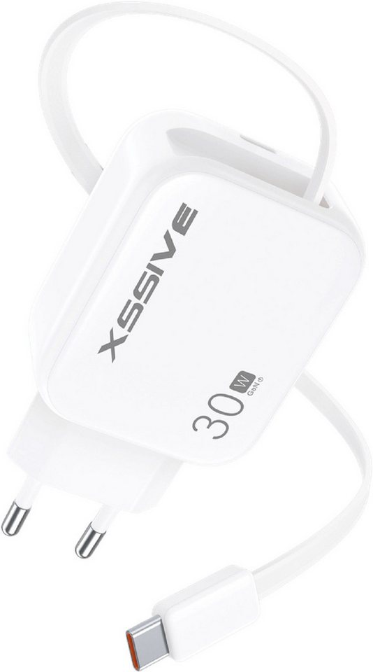 Xssive Xssive 30W PD Schnellladegerät mit einziehbarem USB-C Kabel - Weiß USB-Ladegerät von Xssive