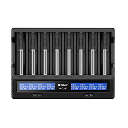 XTAR Prozessor Ladegerät für 8 x Li-Ion und NiMH Akkus in der Größe 18650, AA, AAA etc, universal und schnell, Modell: VC8 von Xtar