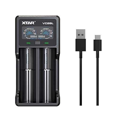 XTAR VC2SL 18650 Batterieladegerät 2 Slot 1.2V AA Akkuladegerät mit intelligentem LCD-Display für universelle wiederaufladbare Batterien NI-MH NI-Cd AA AAA Li-Ion IMR 18650 20700 21700 26650 (VC2SL) von Xtar