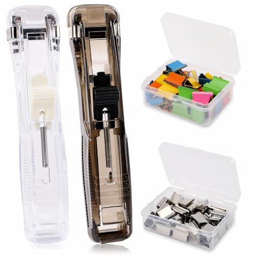2 Stück Clam Clip Dispenser Verschluss Clips Hefter Clip Dispenser mit 100 Stück Clam Clip Reusable Tragbarer Fast Clips Spender für Büro Home Schulbedarf Push Hefter (Schwarz und Transparent) von Xthrotsenk