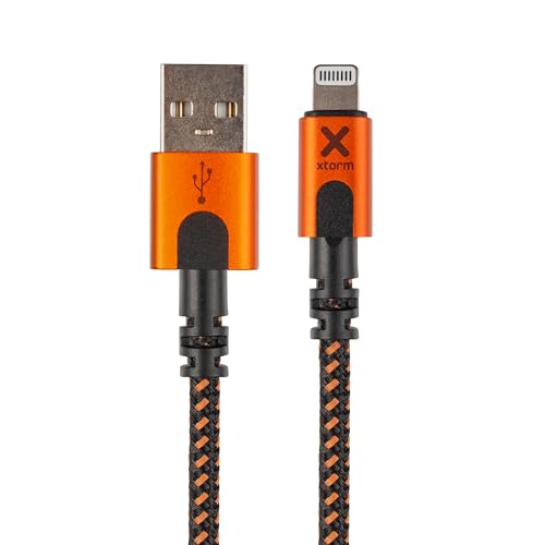 Xtorm Xtreme USB to Lightning Cable (1,5m), biegesicher & robust (33% Aluminium, 54% Nylongeflecht), inkl. Kabelbinder, 13% Dupont™ Kevlar® Faser, XFLEX-Technologie, Schwarz/Orange von Xtorm