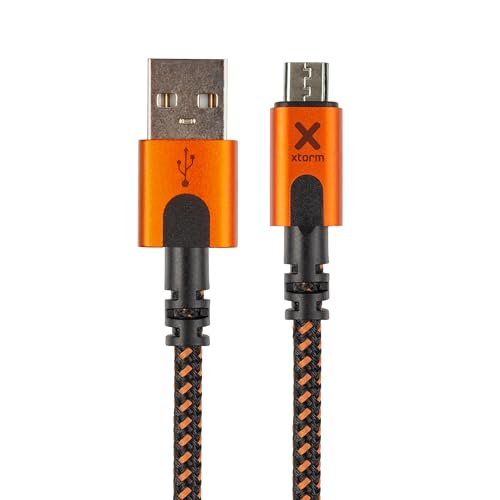 Xtorm Xtreme USB to Micro Cable (1,5m), Steckverbinder aus geflochtenem Nylonkabel, biegesicher, extra Robustes Material (33% Aluminium, 54% Nylongeflecht), Schwarz/Orange von Xtorm