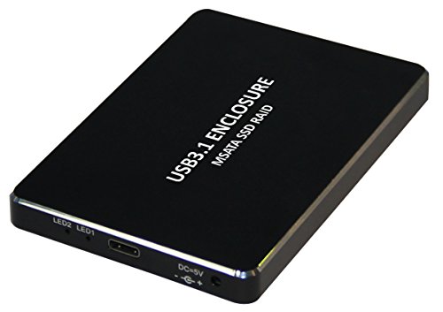 XtremPro 11012 USB 3.1 Typ-C auf Dual mSATA SSD RAID Gehäuse bis zu 10 Gbit/s Datenübertragung, 5030, Aluminiumlegierung, LED für Zugriff und Strom – Schwarz von XtremPro