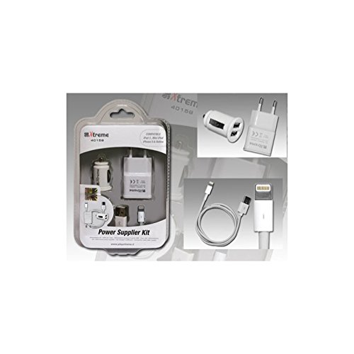 Xtreme 40159 Kit Stromversorgung USB 2 A/220 V von Festnetz- und Auto, doppelte Stromversorgung USB und Kabel USB/Lightning, lang 1 mt von Xtreme Bright