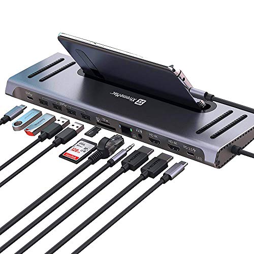 XtremeMac® Premium 12 in 1 USB C Hub Adapter, Typ C Laptop Dockingstation mit Ethernet, 4x USB 3.0, 1x USB C, 1x USB-C Stromversorgung, 2x 4K HDMI, Audio Mic Port, SD/TF Kartenleser für MacBook Pro von XtremeMac