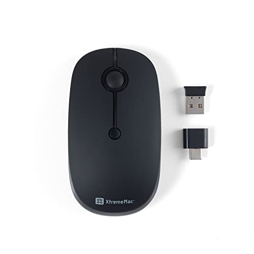 XtremeMac ® Premium wiederaufladbare kabellose Maus - ergonomisch, geräuschlos und kabellos Bluetooth Funkmaus für Laptop, USB-C, USB-A, 2400 DPI, wireless Mouse 3 Geräte gleichzeitig (Schwarz) von XtremeMac