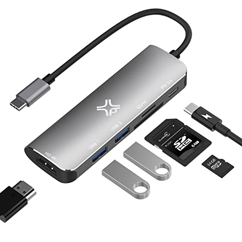 XtremeMac Hochleistungs-USB-C Hub für MacBook, USB 3.0, SD/Micro-Kartenleser, 4K HDMI & Type-C PD. Kompatibel mit SD, SDHC, SDXC Speicherkarten, Space Grey von XtremeMac