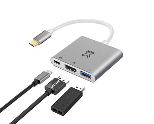 XtremeMac USB-C Multiport Hub auf HDMI Port (4K), 3.0 USB, & USB-C PD, Laptop USB-C Zubehör, Apple MacBooks, Computer Adapter mit 3 Eingängen, USB-C Kabel Konverter, 3-Ports Silber von XtremeMac
