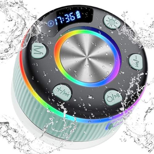 Bluetooth Lautsprecher Dusche, Musikbox Bluetooth mit 6 RGB Licht, IP7 Wasserdicht Duschlautsprecher mit Saugnapf, Tragbare Speaker mit 8H Stereo Sound, Freisprecheinrichtung für Badezimmer, Grün Bluetooth Lautsprecher Dusche, Musikbox Bluetooth mit 6 RGB Licht, IP7 Wasserdicht Duschlautsprecher mit Saugnapf, Tragbare Speaker mit 8H Stereo Sound, Freisprecheinrichtung für Badezimmer, Grün von Xuevcn