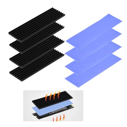4 Stück Aluminium Kühlkörper, Schwarz M2 SSD Kühler Heatsink Set, Cooler mit Wärmeleitpad, Heatsink 2280 Kühlung für 2280 M.2 SSD M2, 70 mm x 22 mm x 6 mm. von Xuigort