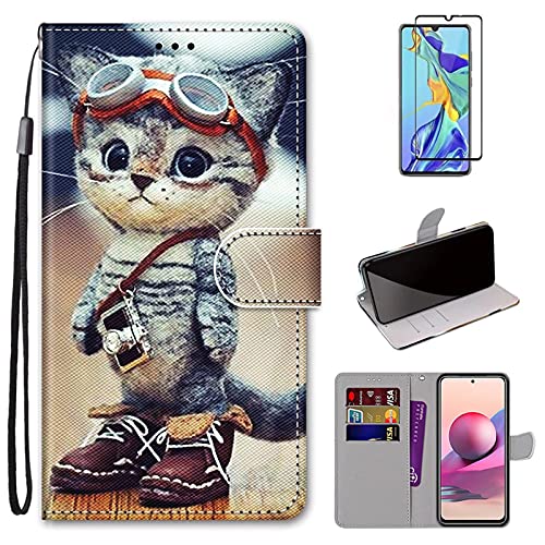 Xunlaixin Holster Hülle für Oppo A54 5G/Oppo A74 5G, mit Displayschutzfolie, PU Leder Klapphüllen Handyhülle mit [Kartenfächern] Kratzfeste Wallet Case Flip-Cover (Stilvolle Katze) von Xunlaixin