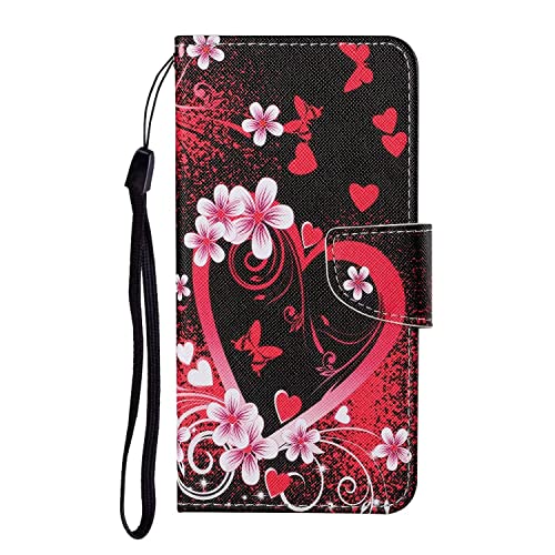 Xunlaixin Holster Hülle für Samsung Galaxy A54 5G, mit Displayschutzfolie, PU Leder Klapphüllen Handyhülle mit [Kartenfächern] Kratzfeste Wallet Case Flip-Cover (Blumen und Liebe) von Xunlaixin