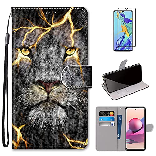 Xunlaixin Holster Hülle für Samsung Galaxy S20 FE 4G/5G, mit Displayschutzfolie, PU Leder Klapphüllen Handyhülle mit [Kartenfächern] Kratzfeste Wallet Case Flip-Cover (Löwe) von Xunlaixin