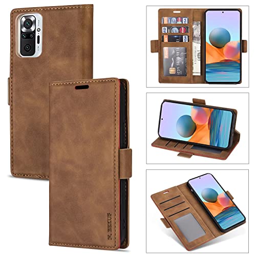 Xunlaixin Holster Hülle für Xiaomi Redmi Note 10 4G / Redmi Note 10S, PU Leder Wallet Case Klapphüllen Handyhülle mit [Kartenfächern] Kratzfeste Flip-Cover, Braun von Xunlaixin