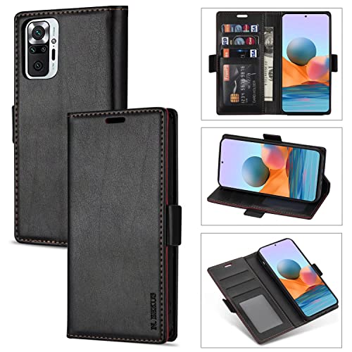 Xunlaixin Holster Hülle für Xiaomi Redmi Note 10 4G / Redmi Note 10S, PU Leder Wallet Case Klapphüllen Handyhülle mit [Kartenfächern] Kratzfeste Flip-Cover, Schwarz von Xunlaixin