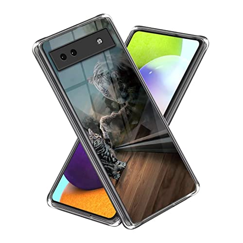 Xunlaixin Kompatibel mit Google Pixel 6A Hülle, mit Displayschutz, Klare weiche Silikon TPU Bumper Hülle Transparent für Google Pixel 6A (Katze) von Xunlaixin