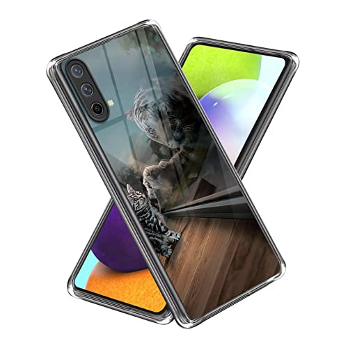 Xunlaixin Kompatibel mit Oneplus Nord CE 5G Hülle, mit Displayschutz, Klare weiche Silikon TPU Bumper Hülle Transparent für Oneplus Nord CE 5G (Katze) von Xunlaixin