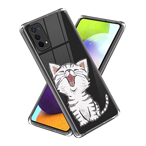 Xunlaixin Kompatibel mit Oppo A54 5G / A74 5G Hülle, mit Displayschutz, Ultra dünn Handyhülle Klare weiche Silikon TPU Case Transparent Cover für Oppo A54 5G / A74 5G (weiße Katze) von Xunlaixin