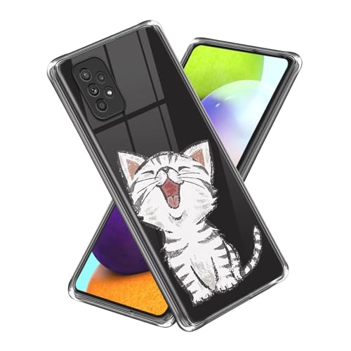 Xunlaixin Kompatibel mit Samsung Galaxy A33 5G Hülle, mit Displayschutz, Klare weiche Silikon TPU Bumper Hülle Transparent für Samsung Galaxy A33 5G (Weiße Katze) von Xunlaixin
