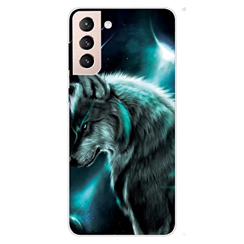 Xunlaixin Kompatibel mit Samsung Galaxy S21 FE Hülle, mit Displayschutz, Klare weiche Silikon TPU Bumper Hülle Transparent für Samsung Galaxy S21 FE (Mond und Wolf) von Xunlaixin