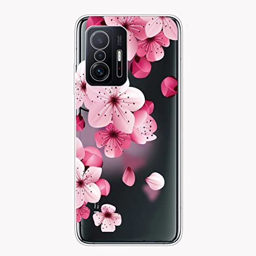 Xunlaixin Kompatibel mit Xiaomi Mi 11T / 11T Pro Hülle, mit Displayschutz, Klare weiche Silikon TPU Bumper Hülle Transparent für Xiaomi Mi 11T / 11T Pro (Pfirsichblüte) von Xunlaixin