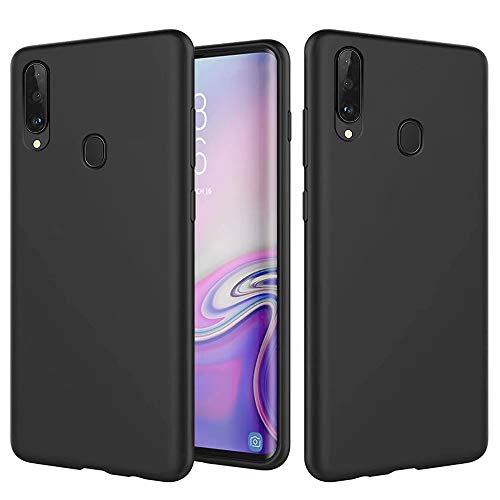 Xunlaixin MUTOUREN Kompatibel mit Samsung Galaxy A20S Hülle TPU Flüssig Silikon Kratzfeste Schutzhülle mit stoßsicheres Futter aus Mikrofaser rutschfeste Handyhülle Schale Bumper Case, Schwarz von Xunlaixin