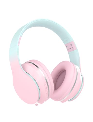 Xunpuls Bluetooth Kinder Kopfhörer, Kinder Kopfhörer kabellos Over-Ear, Lautstärkeregler, Verstellbares Stirnband, Faltbar, Kabellose und Kabel, eingebautes Mikrofon für Handy, Tablet,PC,TV (Rosa) von Xunpuls