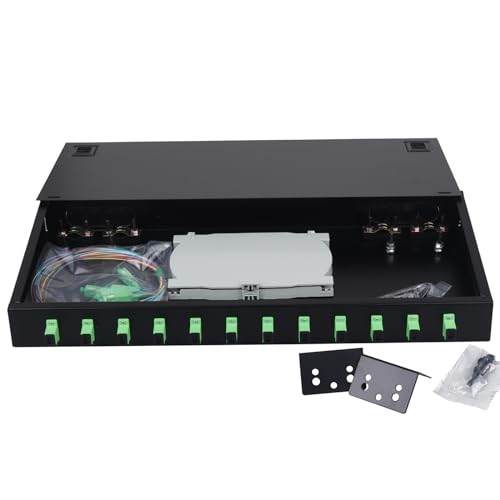 Xunsomt-12 Singlemode 12 Port SC-APC Rackmontage Gehäuse Box & Spleißschalen, Faserkabelspulen-Set, 12-adrige LGX geladene Patchpanel-Box passend für 48,3 cm (19 Zoll) Racks Schrank (inkl. Pigtail und von Xunsomten