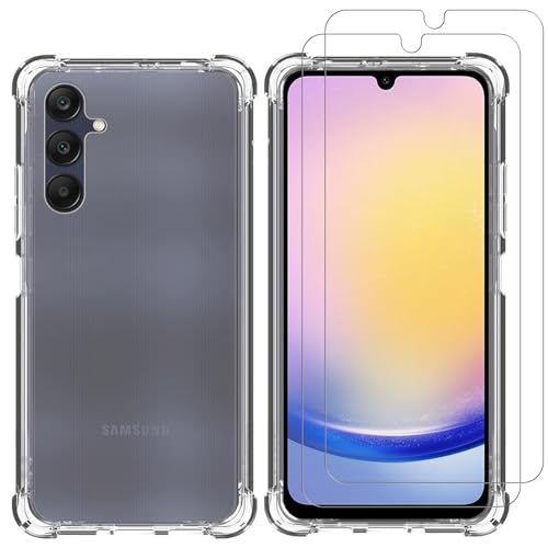 XunyLyee Hülle für Samsung Galaxy A25 5G 6.5" mit 2 Stück Displayschutzfolien, Weiche TPU Ultradünne klare Stoßfeste Anti-Kratz Schutzhülle - Transparent von XunyLyee