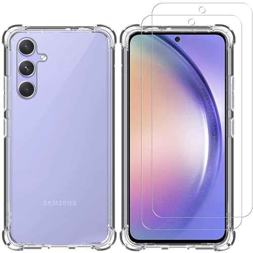 XunyLyee Hülle für Samsung Galaxy A54 5G 6.4" mit 2 Stück Displayschutzfolien, Weiche TPU Ultradünne klare Stoßfeste Anti-Kratz Schutzhülle - Transparent von XunyLyee