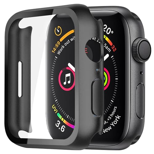 XunyLyee für Apple Watch Series 9/8/7 45mm Hülle, Eingebaut Gehärtetes Glas Schutzfolie Hoch Empfindlichkeit, 9H Härte,1-Stück (Schwarz) von XunyLyee