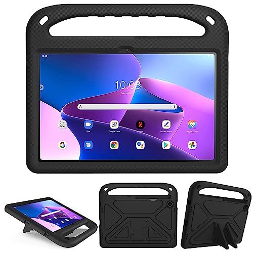 XunyLyee Kinder Hülle für Lenovo Tab M10 Plus 3rd Gen 10.61" TB-125F/128F Eva Stoßfest Handgriff Handle Schutzhülle, Schwarz von XunyLyee