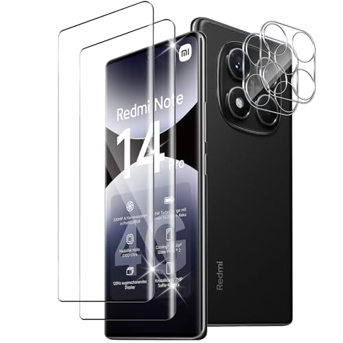 Xunzii 3D Schutzfolie für Xiaomi Redmi Note 14 Pro 4G für Panzerglas mit Kameraschutz [2+2 Stück], HD 9H Härte Anti-Kratzen Schutzglas Blasenfrei Full Screen Displayschutzfolie Folie von Xunzii
