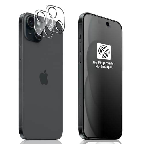 Xunzii Full Screen Matt Sichtschutz Schutzfolie für iPhone 15 für Panzerglas, 2 Stück 9H Anti-Spy Matte Folie und 2 Stück Kameraschutz, 9H Härte Privacy Anti-Spähen Schutzglas Panzerfolie von Xunzii