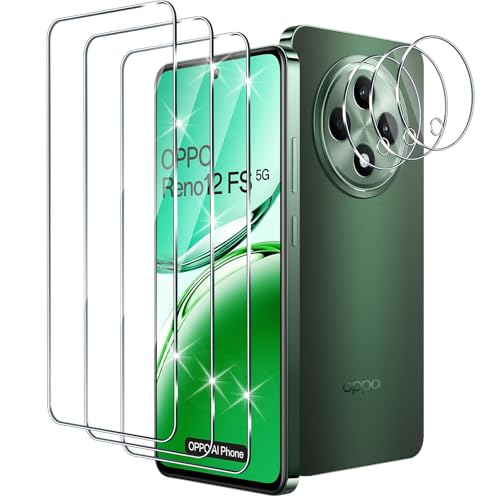 Xunzii Schutzfolie für OPPO Reno 12 FS/Reno 12F (4G/5G) für Panzerglas mit Kameraschutz [3+3 PCS], 0.33mm Ultra-Klar Folie, 9H Härte Displayschutzfolie, Anti-Kratzen Schutzglas Folie von Xunzii