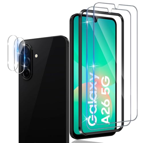 Xunzii Schutzfolie für Samsung Galaxy A26 5G für Panzerglas mit Kameraschutz [2+2 PCS], 0.33mm Ultra-Klar Folie, 9H Härte Displayschutzfolie, Anti-Kratzen Schutzglas, Anti-Bläschen Folie von Xunzii