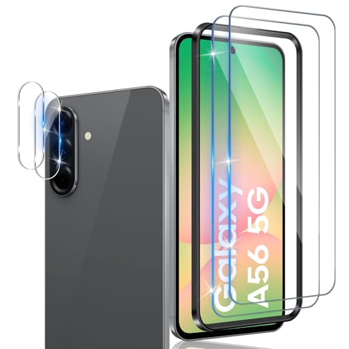 Xunzii Schutzfolie für Samsung Galaxy A56 5G für Panzerglas mit Kameraschutz [2+2 PCS], 0.33mm Ultra-Klar Folie, 9H Härte Displayschutzfolie, Anti-Kratzen Schutzglas, Anti-Bläschen Folie von Xunzii