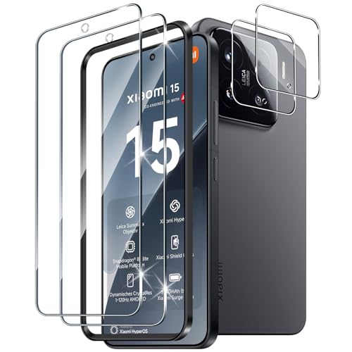 Xunzii Schutzfolie für Xiaomi Mi 15 5G für Panzerglas mit Kameraschutz [2+2 PCS], 0.33mm Ultra-Klar Folie, 9H Härte Displayschutzfolie, Anti-Kratzen Schutzglas, Anti-Bläschen Folie von Xunzii